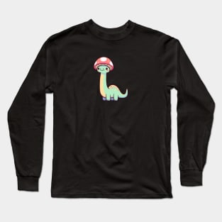 Kawaii simple Mushroom Hat Dinosaur Brontosaurus Long Sleeve T-Shirt